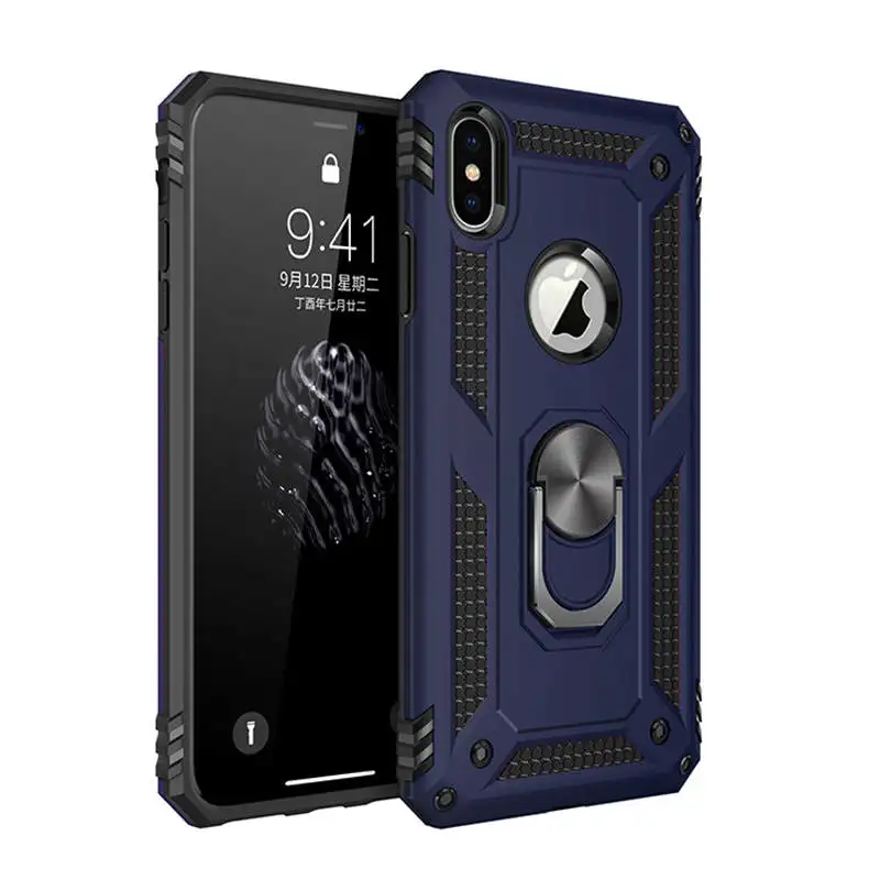 Роскошный чехол с магнитным кольцом для iphone XS Max, Прочный противоударный чехол с подставкой для iphone 11 Pro 6 6S 7 8 Plus X XR Coque - Цвет: navy
