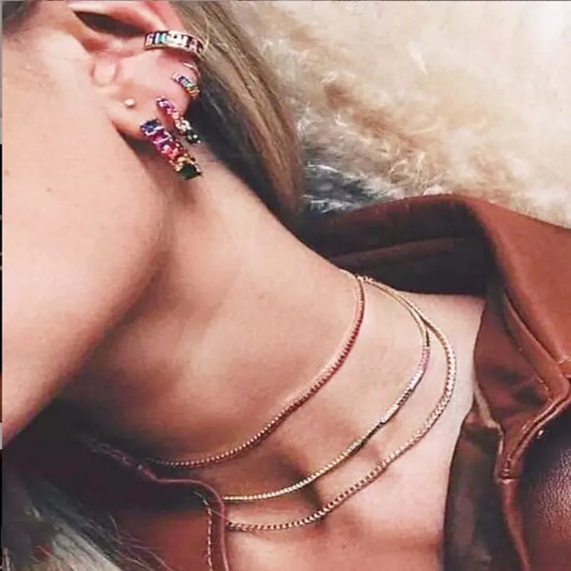 Новое поступление женские серьги кольца с радужным кубическим цирконием модные