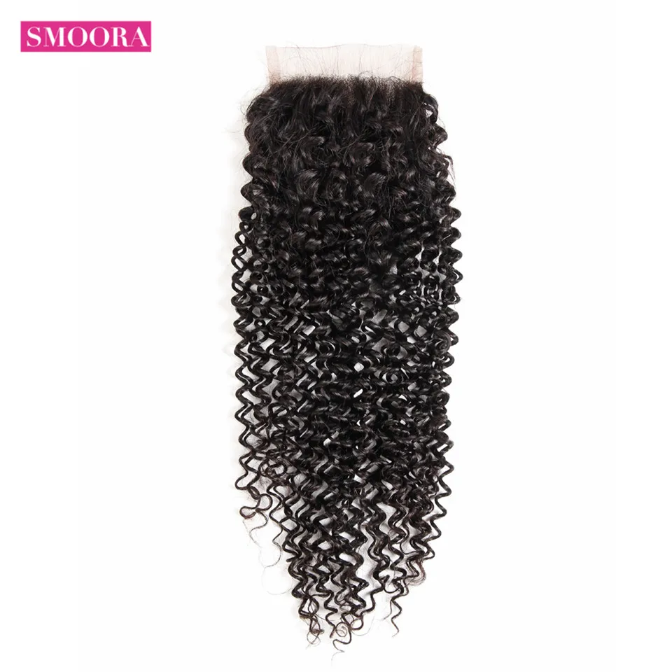 

Baby Hair Lace Closure with Human Hair Kinky Curly Brazilian Hair Weaves 3 /4 Bundles with Closure 4*4 Natural Black Remy