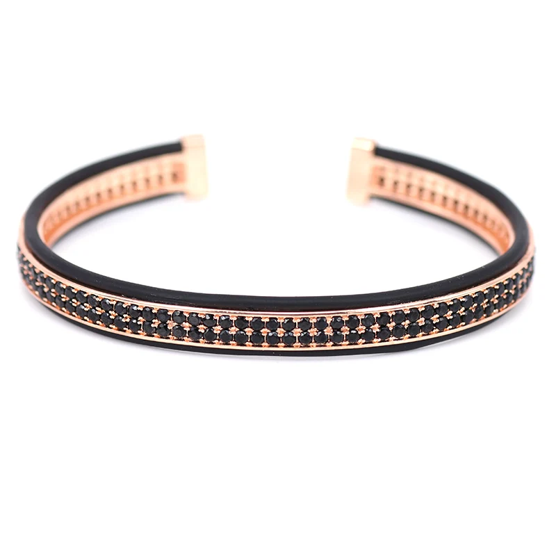 Rose Gold Браслет из розового золота и черного цвета, белый, черный, циркониевые бусины, браслеты для женщин и мужчин, подарки на год - Окраска металла: Rose Gold