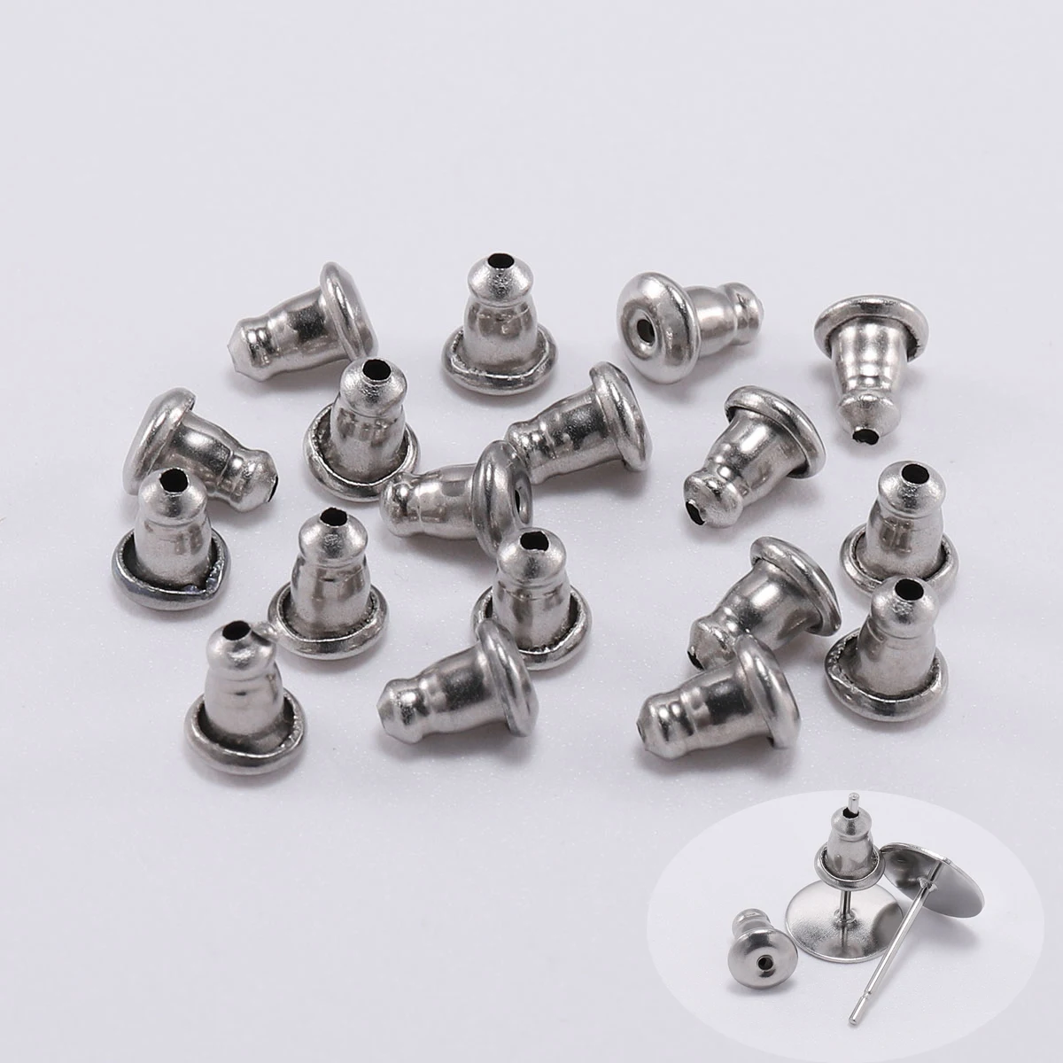 

50Pcs/Lot Metal Stainless Steel Stopper Scrolls Ear Post Nuts Earring Studs Backs for DIY Jewelry Making Accessories Supplies
