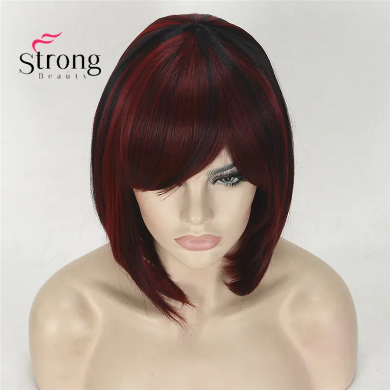 StrongBeauty короткие прямые темно красные волосы с эффектом Боб стильные потертые