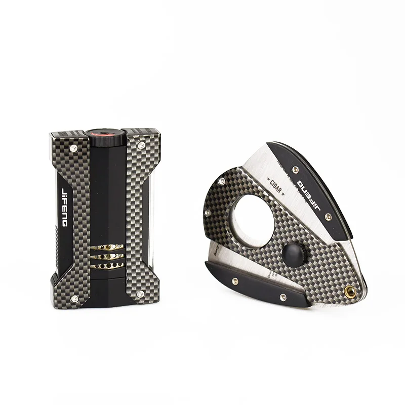 JiFENG Portable Travel Cigar Case/Box With Stainless Steel Blade Cutter And 1 torch jet flame Lighter Accessories | Дом и сад