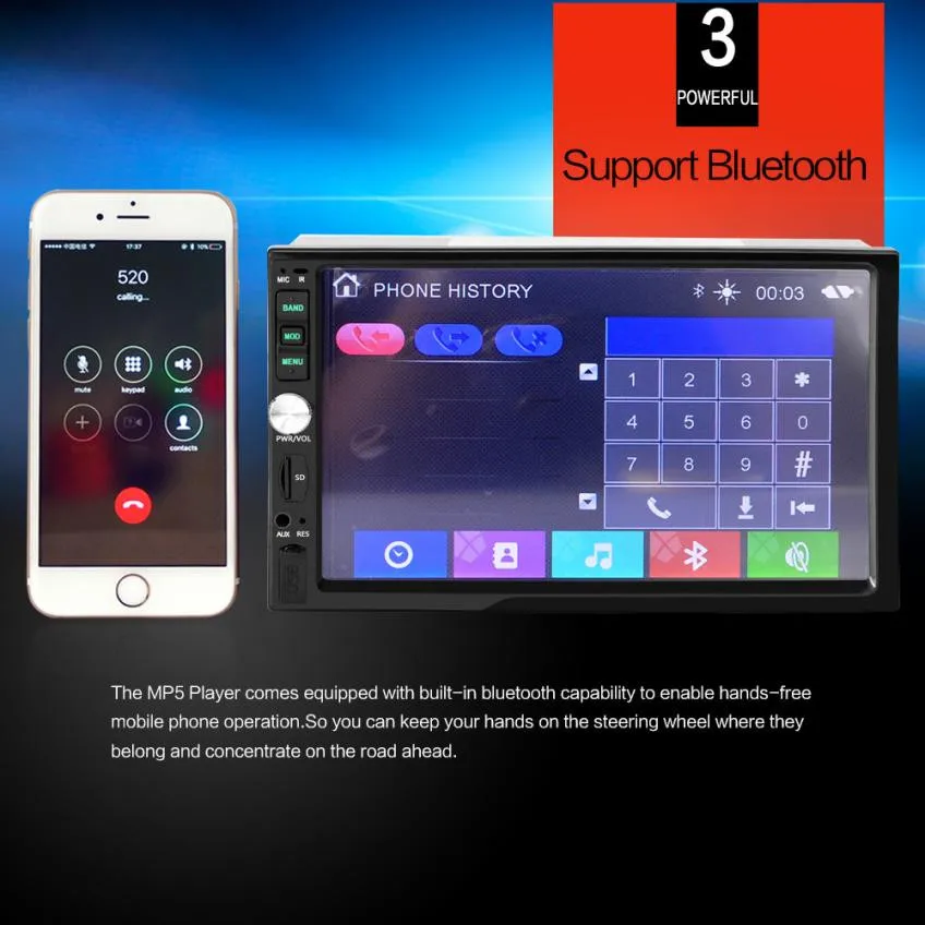 Новое поступление Bluetooth стерео аудио в тире Aux вход приемник SD/USB MP5 плеер dr27