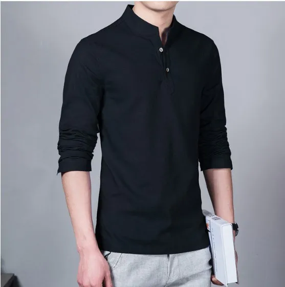 Черный Новые летние мужские рубашки на пуговицах camisa masculina мужские рубашки Мода дропшиппинг мешковатое однотонное хлопковое белье одежда с длинными рукавами - Цвет: Черный
