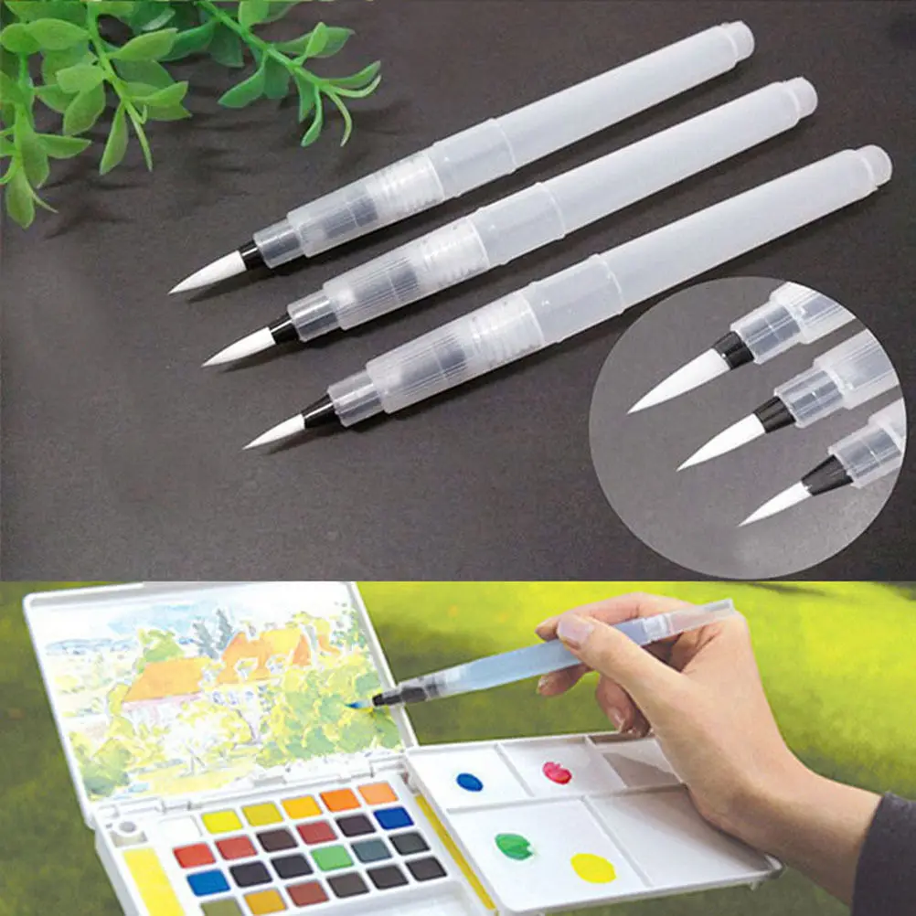 

3Pcs Different Size Large Capacity Barrel Water Paint Brush Set For Self Moistening Pen Drawing Art Supplies