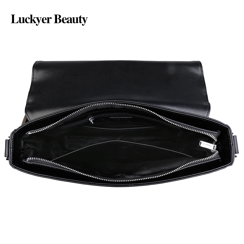 LUCKYER BEAUTY 100% натуральная кожа мужская сумка-мессенджер повседневная черная сумка