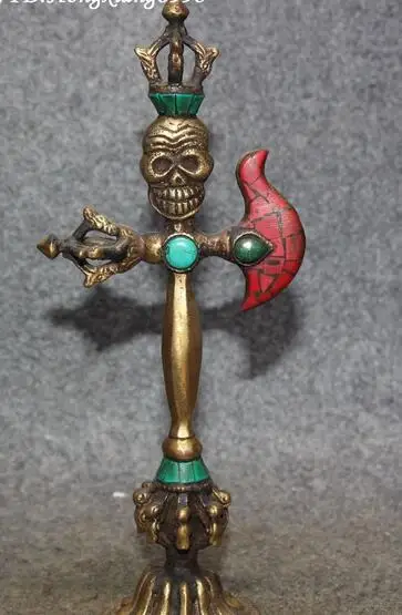 Чистый Медь позолоченной латуни старый Тибет Религия Бирюза Коралл бронза