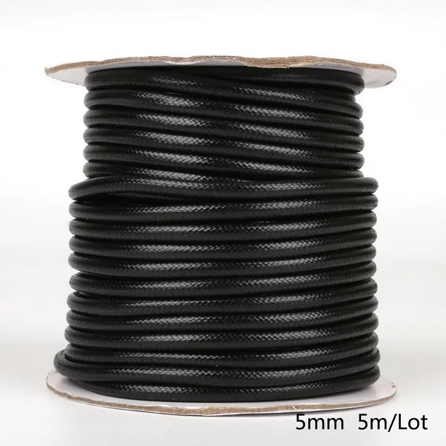 Round 5mm Black 10/5 м рулон вощеная нить Заводская Полиэстровая сетчатая тесьма шнур коричневый, черный корейский шнур ремень колье Цепочки и ожерелья Бисер веревка подходит браслет "сделай сам" - Цвет: Round 5mm Black