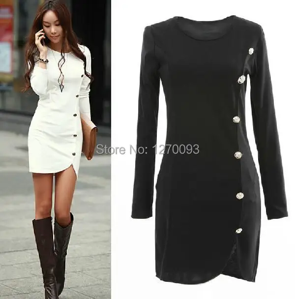 2015Winter warm dress Women Cotton Bottomed Winter Dress Ladies Evening Clothes Party gown Long Sleeve Button Casual | Женская одежда