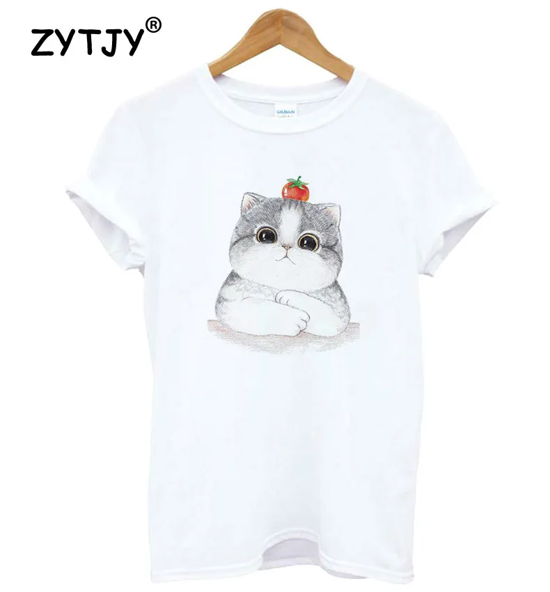 Футболка женская хлопковая повседневная с рисунком вишни и кота|Футболки| |