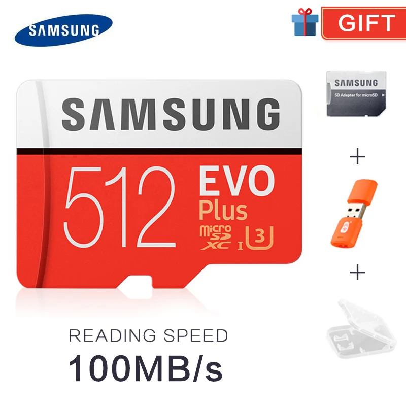 Red512GB FREE GIFT SAMSUNG TF Micro SD карта памяти MicroSD EVO Plus класс 10 U3 32 Гб 64 Гб 128 ГБ 256 ГБ 512 Гб Смартфон планшет камера - Емкость: Red512GB FREE GIFT