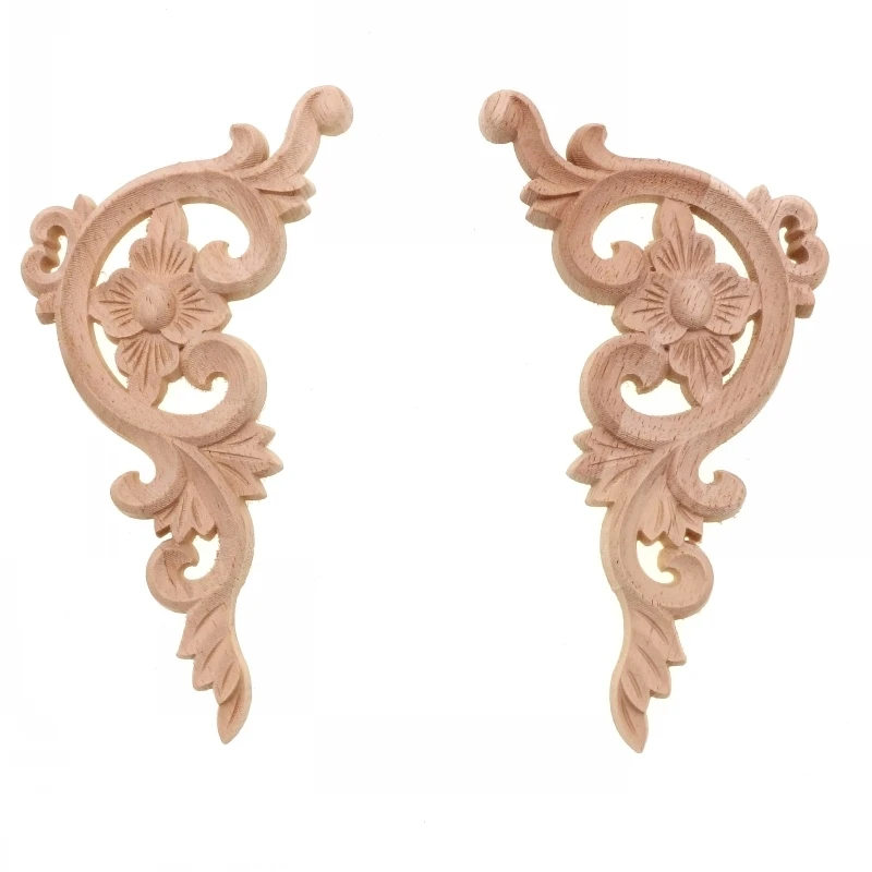 RUNBAZEF Wood Applique Carving European-style Furniture with Decorative Accessories Carved Door Heart Craft Decoration