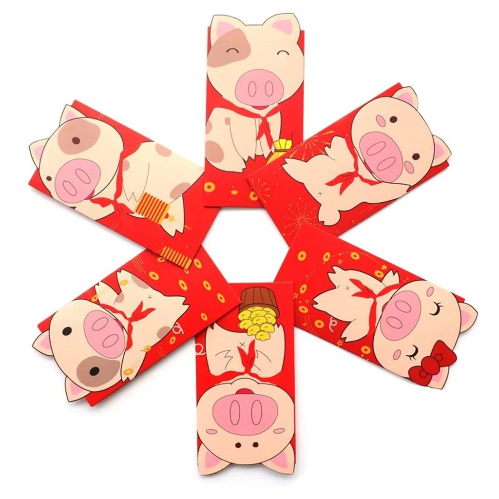 6 шт./компл. 2019 новогодние Мультяшные красные пакеты Hong Bao|Сувениры для вечеринок| |
