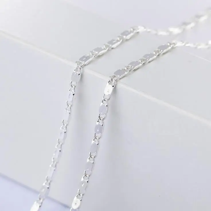 Silver 10 шт./лот,, серебряные ожерелья на цепочке, 2 мм, 925 ювелирные изделия, позолоченные/посеребренные звенья на цепочке, ожерелья 1"-30", выберите длину - Окраска металла: Silver