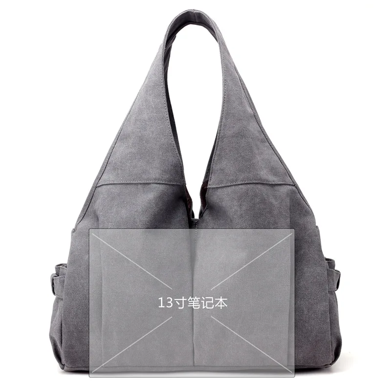 

KVKY female Canvas shoulder bags Leisure multifunction handbag Much interlayer clutch bag large capacity commuting bag woman