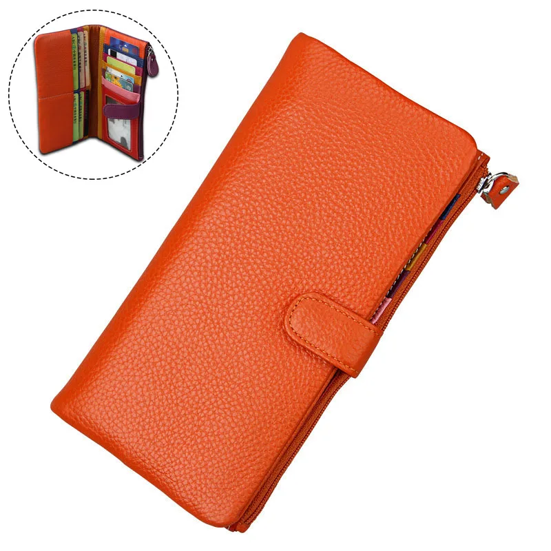 Bifold Orange Модный женский кошелек, кошелек из натуральной кожи, цветной дизайн, Женский кошелек из коровьей кожи, повседневный тонкий кошелек для денег, женские кошельки, клатч - Цвет: Bifold Orange