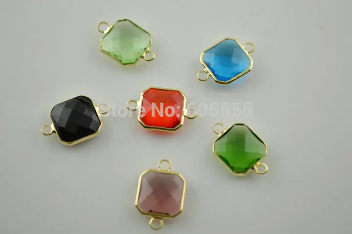 

Mix color Two loops 12mm Glass Square Beads Jewelry connectors