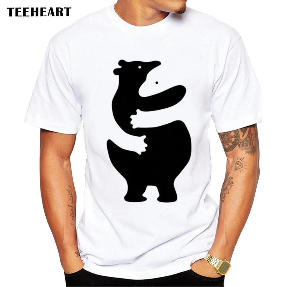 TEEHEART мужские забавные животные Стиль Прекрасный черный белый медведь Hug печать