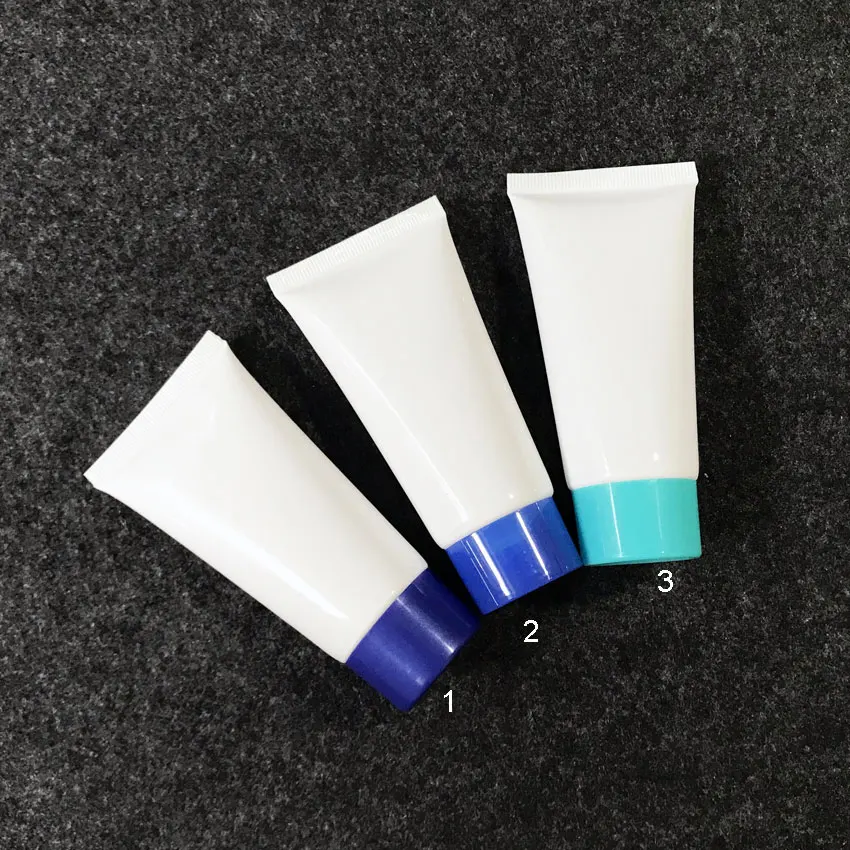 

300pcs/lot 50g empty white plastic soft tube for cosmetics packaging,50ml sample container bottles ,cream cosmetic container