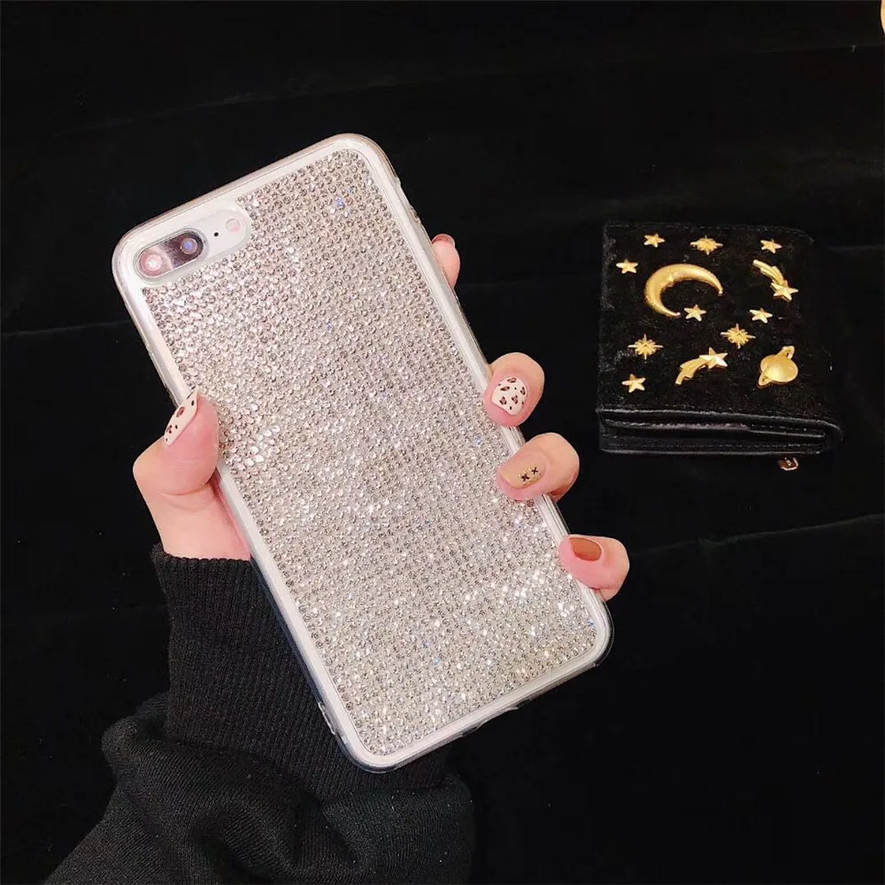 Роскошный полный алмазов чехол для iPhone 8 7 плюс Чехлы мягкие силиконовые крышка X Xs