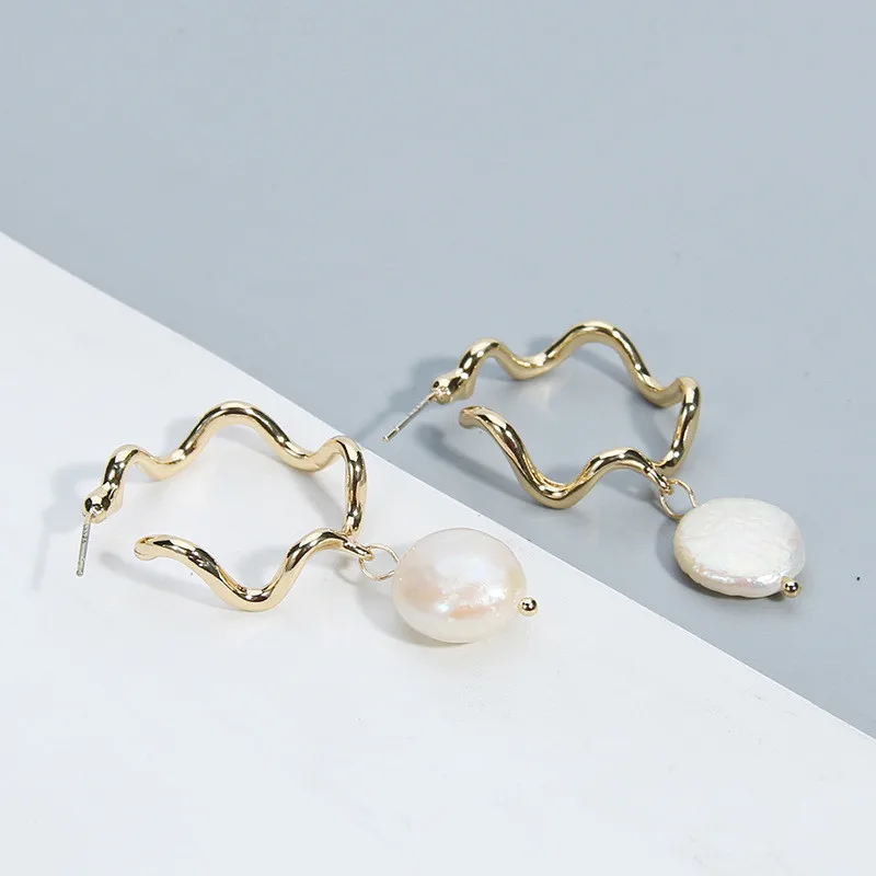 Women Natural Pearl Irregular Distorted Gold Color Drop Earrings Fashion Girl Party Gift Statement Jewelry | Украшения и