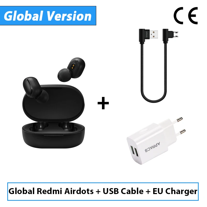 CE Add Cable Charger Новинка Xiaomi Redmi Airdots TWS Bluetooth беспроводные наушники стерео бас Bluetooth 5,0 Eeadphones с микрофоном наушники AI управление - Цвет: CE Add Cable Charger