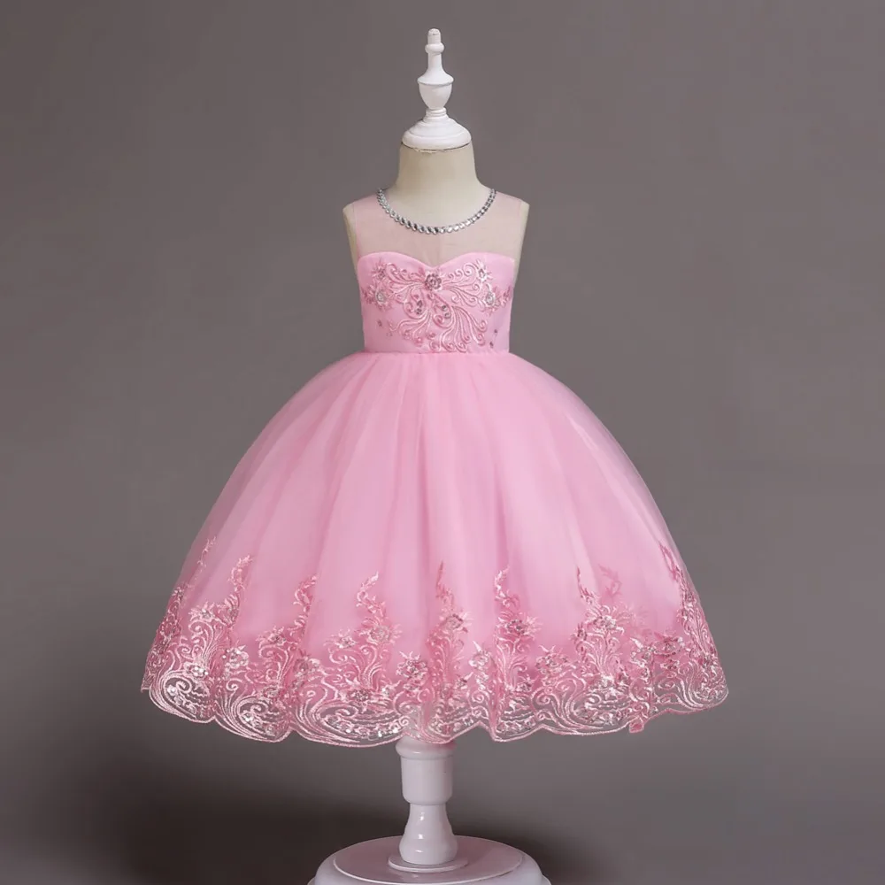 2019 Girl Diamond Princess Flower Lace Dress Border Kids Dresses Girls Ball Gown Party Vestidos Birthday Christmas -Pink | Детская