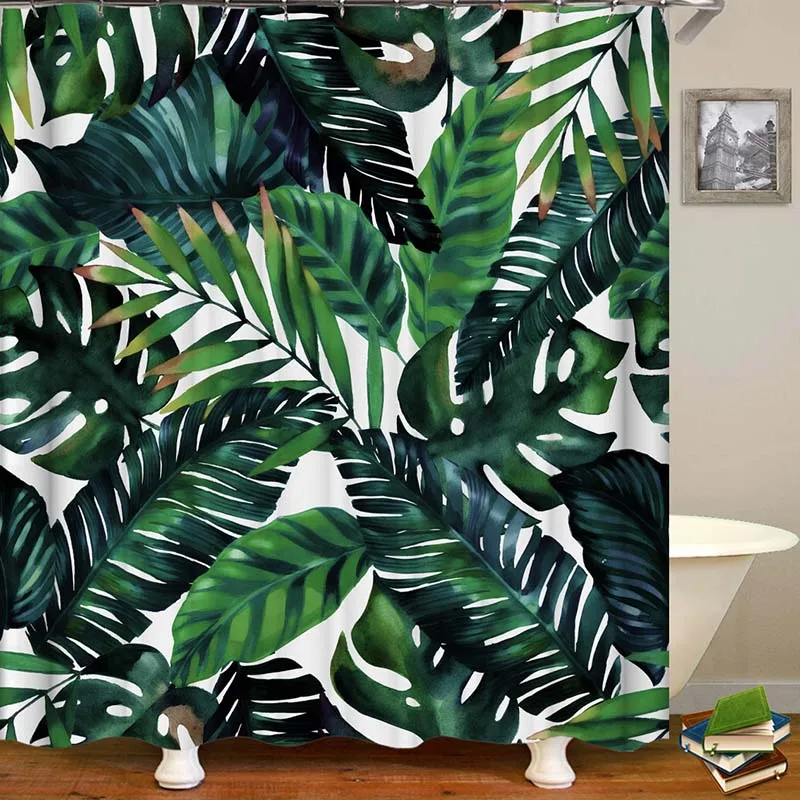 Tropic Green Banana Leaf Plant Number Printing Waterproof Mould Proof Household Bath Curtain Matching C Hanging Type | Дом и сад