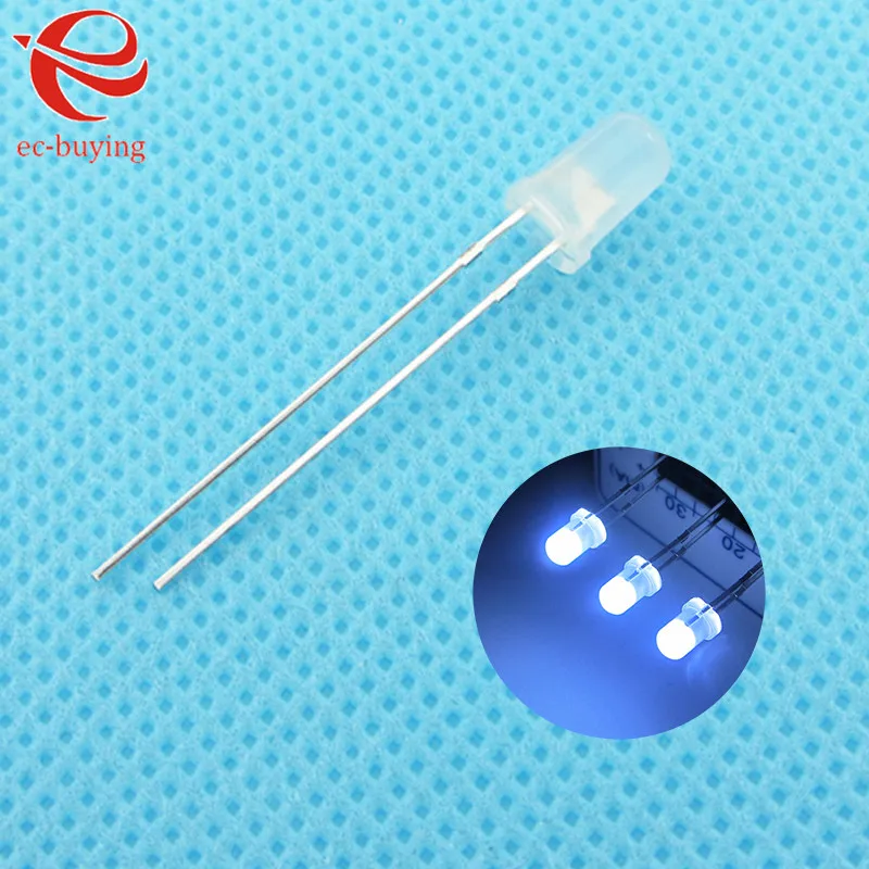 3mm White LED Round Light Emitting Diode Diffused Foggy Lamp Bead Plug-in DIY Kit Practice Wide Angle DIP 100 pcs /lot | Электронные