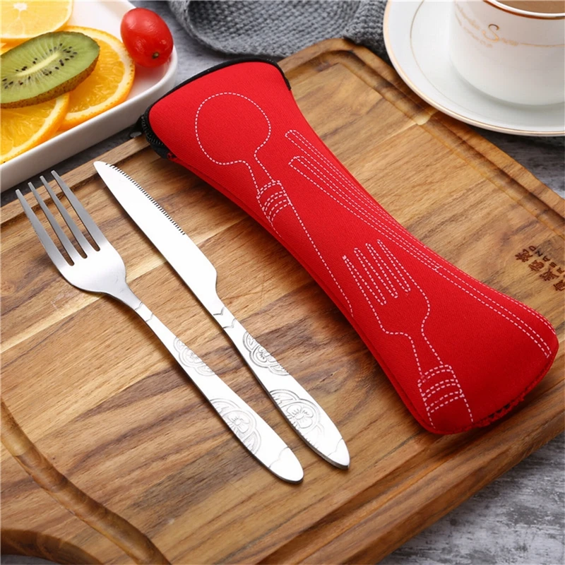 Hoomall 3Pcs/set Portable Stainless Steel Cutlery Set Dinner Tableware Flower Painting Fork Case Kit For Camping | Дом и сад