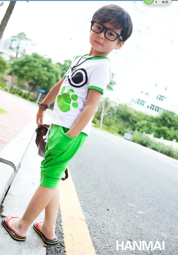 Free shipping summer Big Eyes clothing sets kids pants + Top boys girls Puppy footprints clothes children tracksuit | Детская одежда и