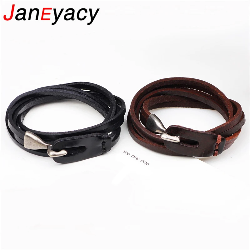 

Janeyacy Fashion Genuine Leather Bracelets Men Pulseira Popular Boys Knight Courage Charm Multi-layer Leather Bracelets Women's