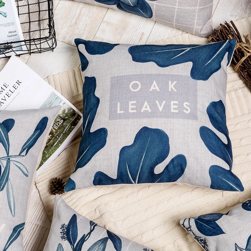 Wholesales Pillow Cover Vintage Blue Leaves Plant Floral Cushion Home Decorative Case 45x45cm/30x50cm | Дом и сад