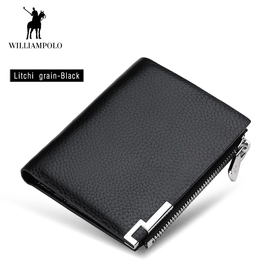 Фирменные мужские кошельки от бренда WILLIAMPOLO, Мини, натуральная кожа, бизнес-держатель для карт, кредитных карт, ID держатели, мужской кошелек для монет, мужской кошелек - Цвет: Litchi grain-Black