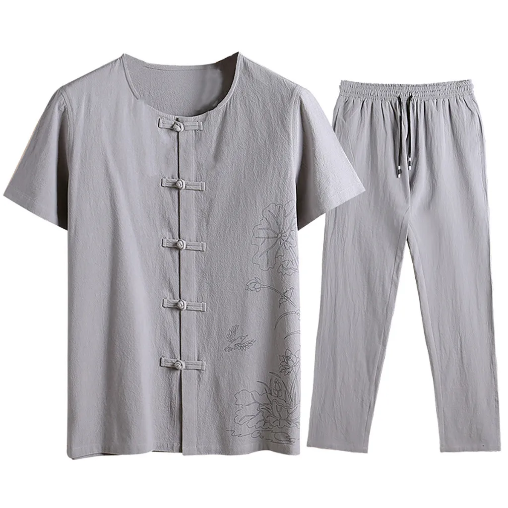 Новые мужские льняные комплекты из 2 предметов с коротким рукавом летние модные
