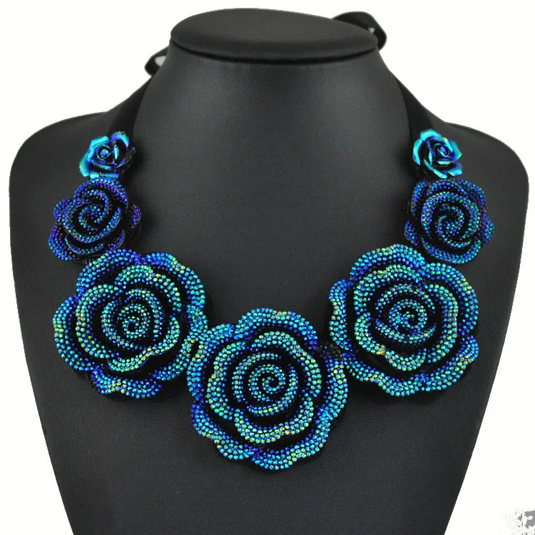 N1680 European and American popular summer wild roses diamond collar necklace handmade clothing accessories | Украшения и