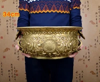 34 cm large office home business company efficacious protection talisman money drawing gold treasure bowl brass statue
