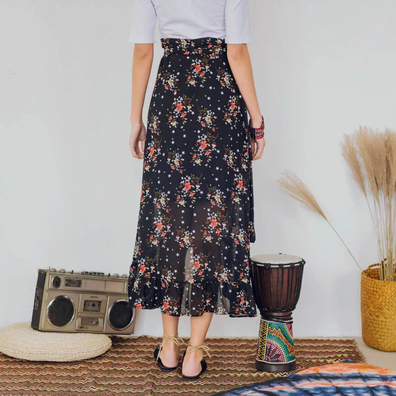 Женская шифоновая юбка макси с принтом Повседневная пляжная до середины икры в