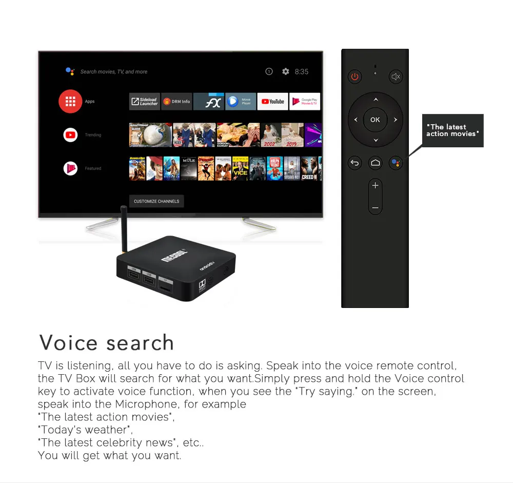 ТВ-приставка MECOOL KM8 A Smart tv Box Android 9,0 Google Голосовое управление Amlogic S905X 2 Гб ОЗУ 16 Гб ПЗУ Android ТВ-приставка Bluetooth телеприставка