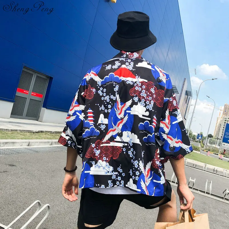 Японское кимоно мужской кардиган рубашка блузка yukata мужская одежда haori obi - Фото №1