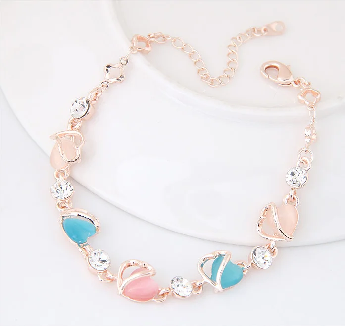 Bohemia Trendy Mix Color Rhinestone Chain &amp Link Bracelets Gold-rose Charm for Girl Woman Fashion Personalized Jewelry | Украшения и