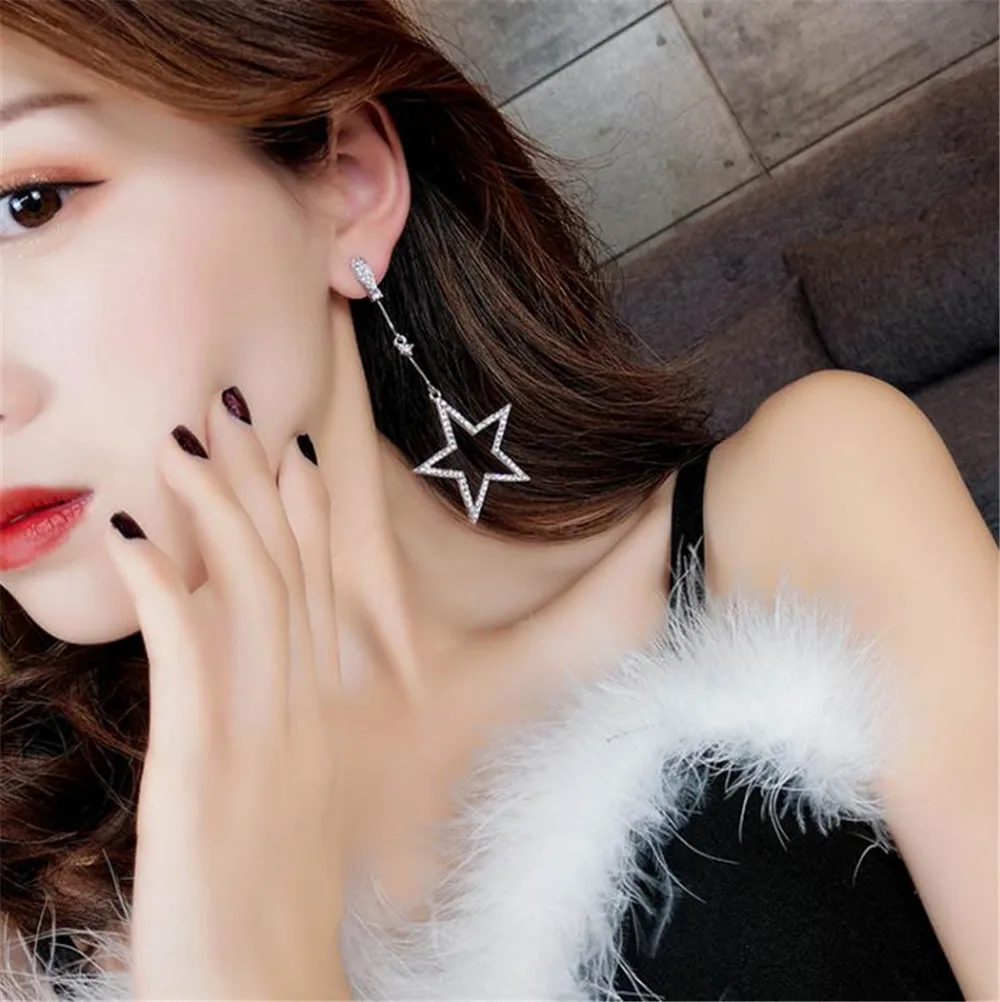 Hollow Geometry Earrings Star Fashion Bling Crystal Hanging Women Gifts Jewelry Orecchini Brincos Pendientes Oorbellen | Украшения и