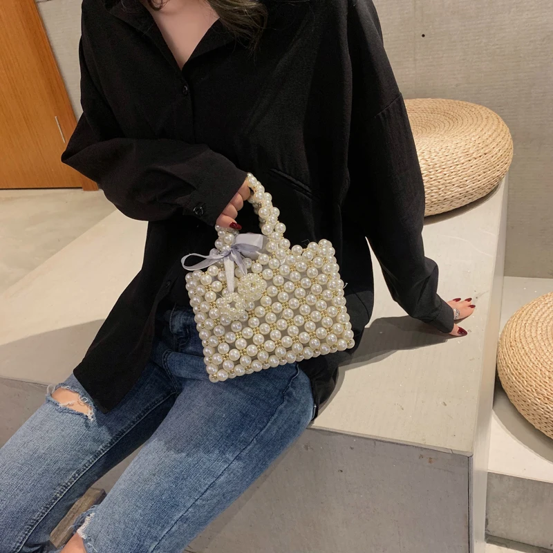 Винтажные ручные сумочки с жемчугом маленькие женские летние бусинами 2019 модные