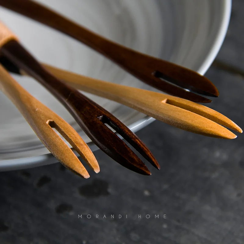 Натуральная вилка десертные Кухонные деревянные столовые приборы Детская