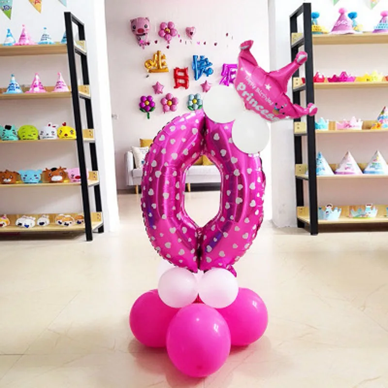Pink0 Tofok 1 комплект DIY вечерние воздушные шары синий розовый день рождения свадьба воздушный шар из фольги Корона шары Дети мальчик девочка вечерние шары с цифрами - Цвет: Pink0