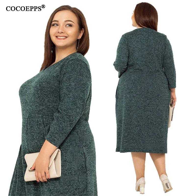 

5XL 6XL 2019 Big Size Women Casual Dress Autumn Winter Warm Plus Size Loose Dress Elegant Large size Party Dress Women Clothings