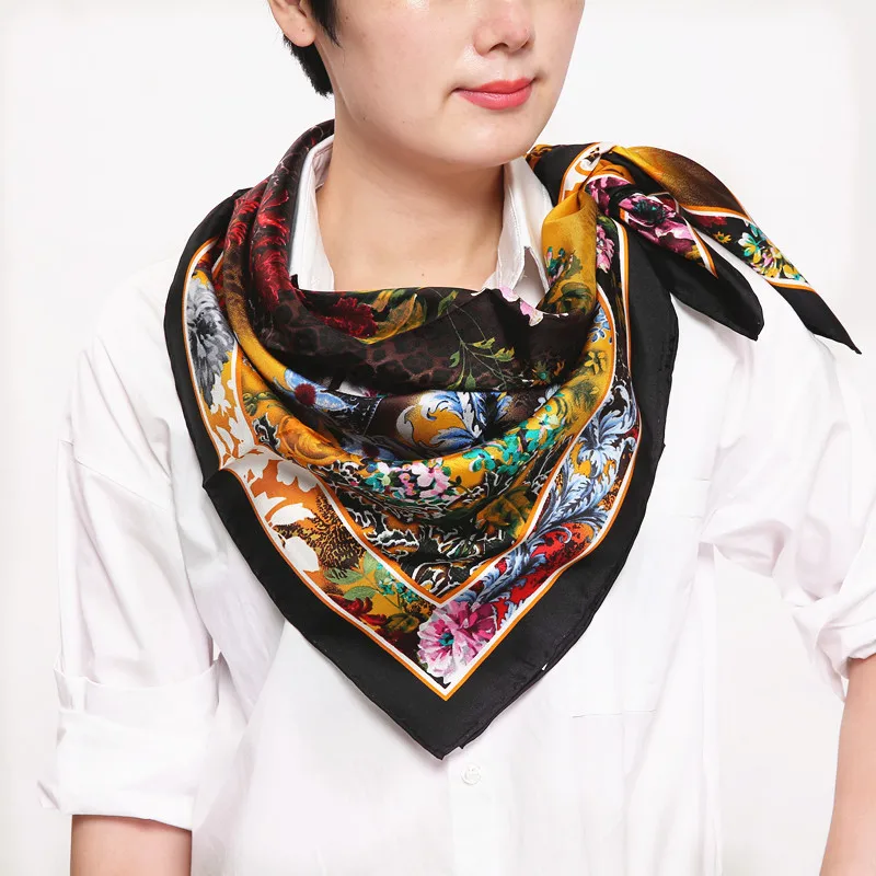 100% Шелковый женский квадратный шарф китайский стиль живописи материал: саржевый