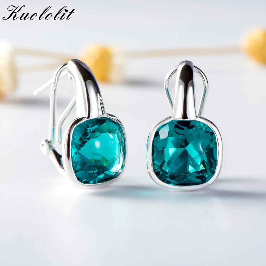emerald Kuolit фиолетовый кристалл драгоценный камень клип серьги для женщин из натуральной 925 пробы Серебряный Свадебный обручение подарок для ювелирных изделий - Цвет камня: emerald