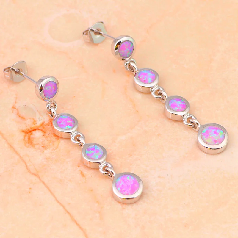 Beautiful Pink earrings for girls wonderful Fire Opal Silver Stamped Fine Fashion Jewelry Drop Earrings OE388 | Украшения и